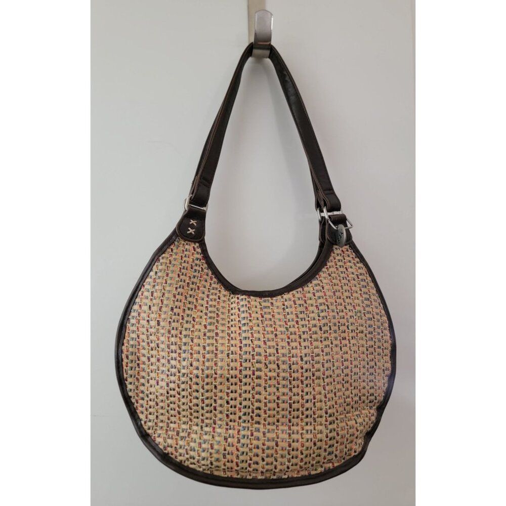 The Sak Multicolor Woven Tweed Pattern Hobo Bag With Brown Faux Leather Trim